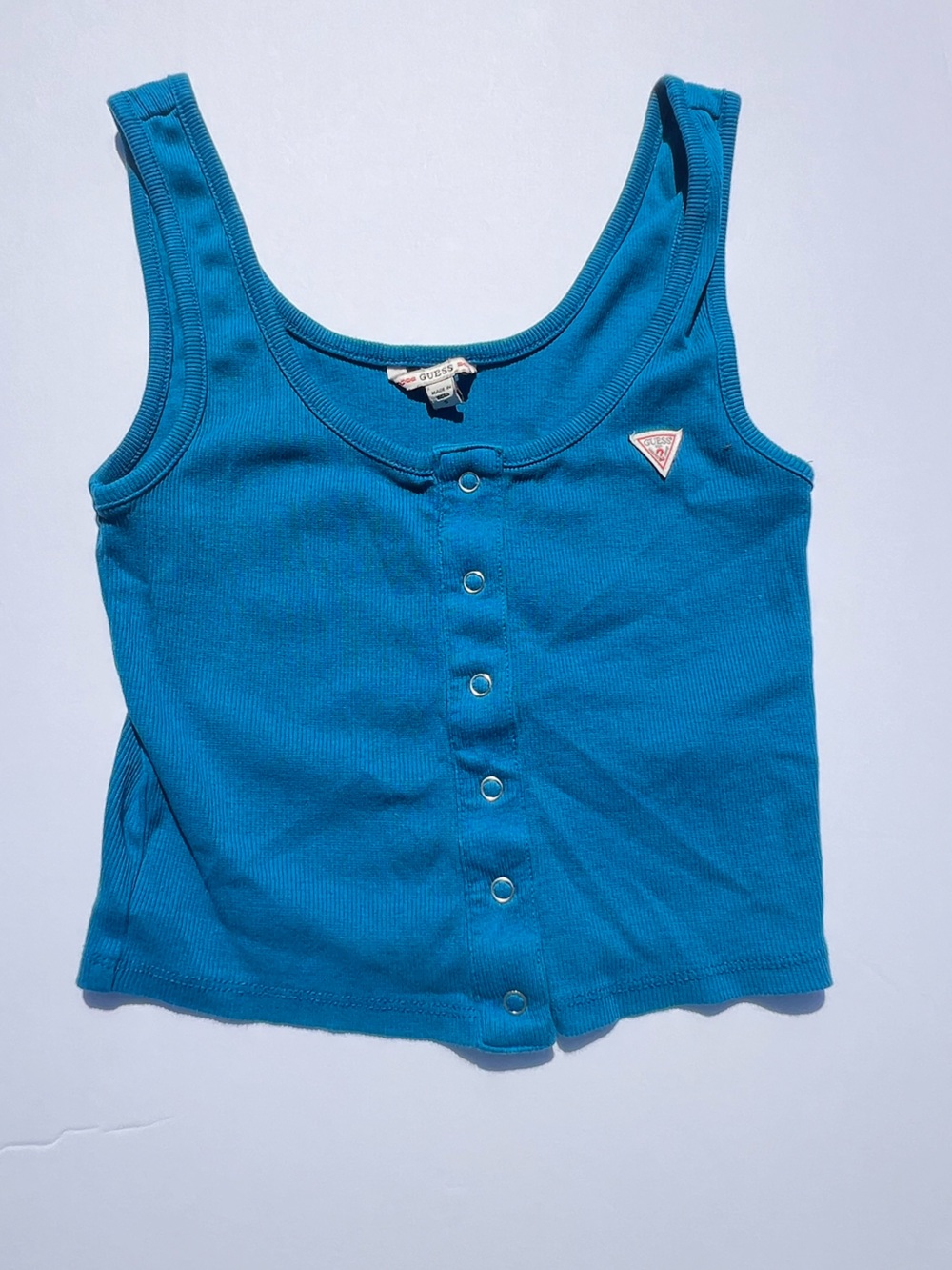 Guess Teal Blue Snap-Front Ribbed Tank